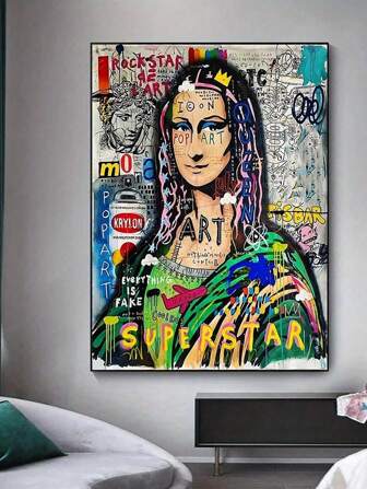 1 件 Wall Arts 现代涂鸦艺术海报 Mona 帆布画海报印刷品、街头流行艺术壁画、家居装饰画、墙壁装饰、无框架