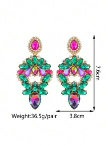 1 对复古几何空心玻璃水晶耳环，适合女性派对和宴会配饰 - 綠色 - 查看 3