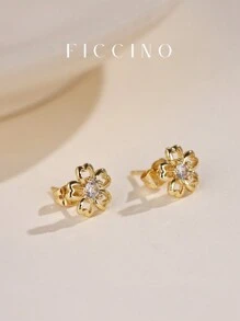 FICCINO Orecchini a perno placcati in oro con zirconi cubici a forma di fiore di ciliegio, indossabili elegantemente tutti i giorni, gioiello regalo da donna per amici e Natale, fornito con confezione regalo