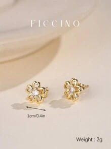 FICCINO Orecchini a perno placcati in oro con zirconi cubici a forma di fiore di ciliegio, indossabili elegantemente tutti i giorni, gioiello regalo da donna per amici e Natale, fornito con confezione regalo