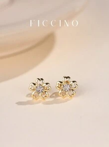 FICCINO Orecchini a perno placcati in oro con zirconi cubici a forma di fiore di ciliegio, indossabili elegantemente tutti i giorni, gioiello regalo da donna per amici e Natale, fornito con confezione regalo