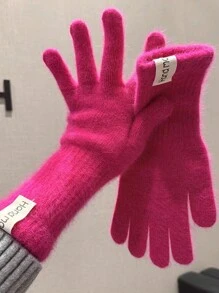 1 Pair Solid Color Rabbit Fur Knit Gloves, Warm And Windproof For Autumn/Winter, Versatile For Students And Couples