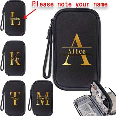 Free Customised Name Digital Storage Bag, Power Bank, Mouse, Charger, Data Cable, Mobile Power, Hard Drive Case, Protective Cover, Travel Cord Storage Pouch For Electronics And Organizer Bag Portable Cable Management For Travel And Home