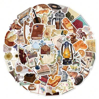 50 件复古贴纸 美学贴纸 复古贴纸 乡村风贴纸 垃圾日记贴纸 剪贴簿贴纸 日记贴纸 适用于笔记本电脑、保险杠、滑板、水瓶、电脑、手机、学校用品、返校