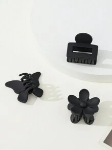 3pcs/Set Floral & Bow Design Hair Clips Accessories For Women Valentine's Day Hair Claws Claw Clips Hair Jaw Clip Hair Clamps Hair Clutch Hair Catcher Clip Fall Winter Flower Hair Accessories For Women For Vacation Outfits Woman Summer Beach - Black - View 2