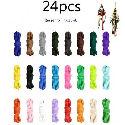 24 sợi Paracord 7 sợi dùng để làm đồ thủ công DIY, thích hợp để đan cây thông Noel, đan móc chìa khóa, đan vòng tay, làm dây phơi quần áo