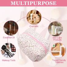 1 Pc Flower Printed Zipper Makeup Bag Storage Organizer Makeup Accessory Toiletry Handbag Cosmetic Pouch Large Travel Cosmetic Bag