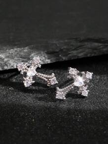 1 对男士时尚优雅耳钉，简约几何独特设计 - 十字 - 查看 11