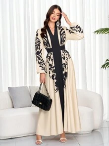 Women's Elegant Ditsy Floral Belted Dress (Random Print), Dignified Style