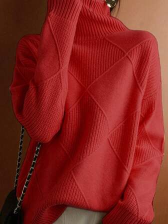Solid Color Turtleneck Long Sleeve Sweater, Autumn/Winter