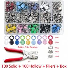 Set de 50-200 piezas de botones a presión huecos y sólidos de colores, juego de alicates de acero inoxidable para coser, manualidades, ropa, accesorios DIY, pantalones, baberos, sombreros, zapatos, paraguas, tutorial para principiantes (color aleatorio)