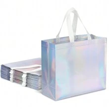 10 个闪亮彩虹全息礼品袋，适合生日和婚礼，大号 13 英寸 X 5 英寸 X 11 英寸可重复使用礼品袋，适合派对，适合复活节庆祝活动，适用于所有场合和活动