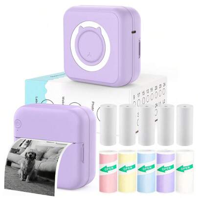 Mini Sticker Printer, Mini Label Printer Portable Inkless Thermal Printer, Free Cut Small Pocket Printer For DIY Scrapbook, Travel, Notes,Photos, Pictures, Label, Memo, Compatible With IOS&Android