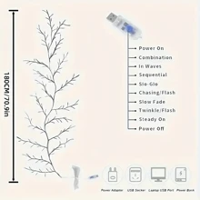 6ft/1.8m 96LED Flexible Willow Twig Lamp - 8 Modes Vine Tree Decoration Night Light For Indoor Home Decor/Garden/Living Room, Perfect Gift For Camping/Party/Birthday/Rama Decorations, Warm Light Birthday Gifts Graduation Christmas Decorations Home Christmas Gifts Christmas Decor - Multicolor - View 7