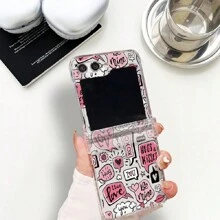 Y2K rosa Herz Liebes Muster Handyhülle mit Rundum-Schutz, klappbar, transparent, kompatibel mit Galaxy Z Flip 5, Galaxy Z Flip 4, Galaxy Z Flip 3, Galaxy Z Flip 6, stoßfeste Hartschale