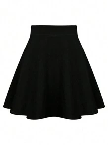 Keke Bloomly 新款女士黑色纯色A字裙，时尚优雅，适合派对、通勤、海滩、约会、日常穿着，收腰设计，春夏款。 - 黑色 - 查看 2