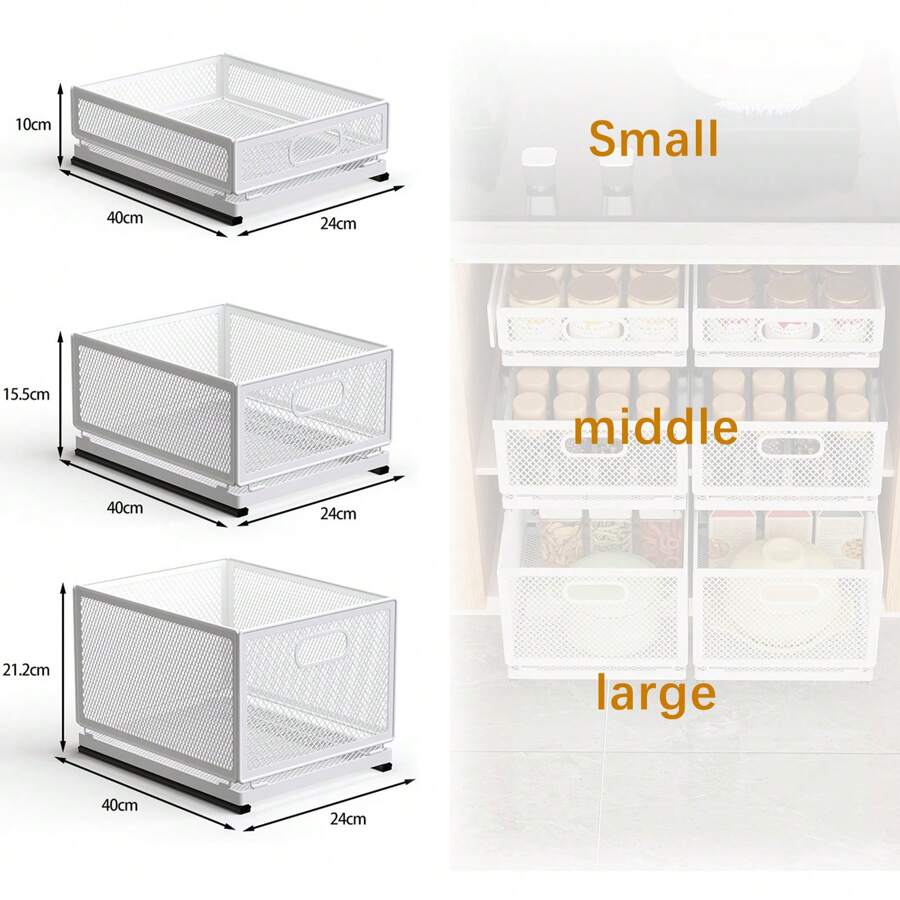 Cabinet Organizer On Wheels-Versatile Storage Solution For Kitchen, And Bedroom-Durable Metal, Open Top Design, Baskets, Bins And Containers For Home Organization; - White - View 1