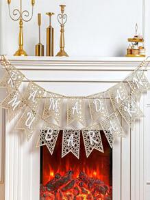 1 Set Eid Mubarak Banner, Wooden Eid Mubarak Decor, Rustic Beaded Eid Decoration Banner, Ramadan Party Supplies, Suitable For Home Fireplace Indoor/Outdoor (Black, Gold, White) - Multicolor - View 9