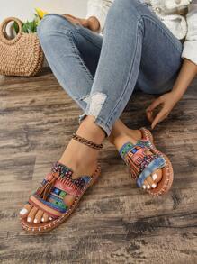 Women's Fringe Embellished Hollow Out Sexy Flat Sandals