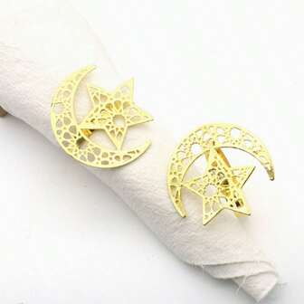 1 件随机时尚锌合金餐巾环、餐巾扣，适用于酒店、餐厅、派对、餐桌布置、斋月