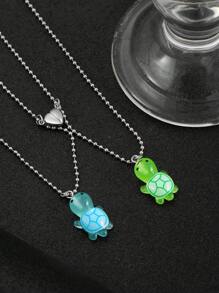 2pcs Luminous Turtle & Heart Pendant Necklace Set, Couple/Friendship Jewelry Gift, Fashionable Accessory Valentines