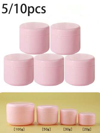 5/10Pcs Refillable Bottles Plastic Empty Makeup Jar Pot Travel Face Cream Lotion Cosmetic Container, Reusable Mask Container, Pink Leakproof Cosmetic Jar For Home, Living Room Home Bedroom Bathroom House Decor, Travel Stuff