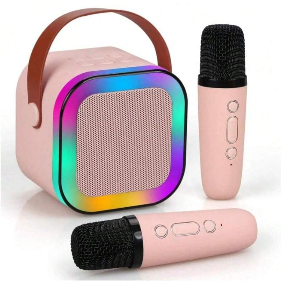 K12 Wireless Karaoke Speaker With Microphone, Mini Portable Bluetooth Karaoke Speaker With 2 Mics - Hồng - Xem 1