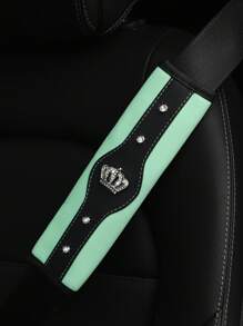MEIKAXIU 1pc Bling Cubic Zirconia Crown Car Seat Belt Shoulder Pad, New Style Automotive Interior Decorative Accessories