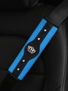 MEIKAXIU 1pc Bling Cubic Zirconia Crown Car Seat Belt Shoulder Pad, New Style Automotive Interior Decorative Accessories