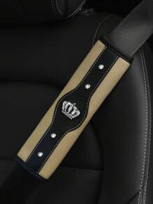 MEIKAXIU 1pc Bling Cubic Zirconia Crown Car Seat Belt Shoulder Pad, New Style Automotive Interior Decorative Accessories