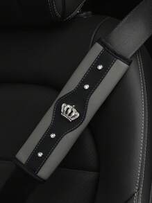 MEIKAXIU 1pc Bling Cubic Zirconia Crown Car Seat Belt Shoulder Pad, New Style Automotive Interior Decorative Accessories