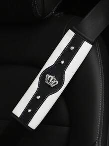 MEIKAXIU 1pc Bling Cubic Zirconia Crown Car Seat Belt Shoulder Pad, New Style Automotive Interior Decorative Accessories