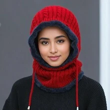 1pc Solid Color Cycling Ear Warmer Hat, Knitted Fleece Lined Thick Beanie Cap, Casual Autumn/Winter