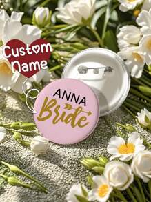 1pc Custom Bride Buttons Pins, Personalized Wedding Party Bride Shower Tinplate Badge Pins, Custom Bridesmaid Group Button Bachelorette Party Bride To Be Gift Decorating Accessory, Personalized Bridesmaid Gifts, Wedding Gift, Anniversary Gift, Valentine Gift, Christmas Gift, Best Friend Gift, Gift For Girlfriend, Gift For Her, Gift For Wife, Valentine's Day Decor, Wedding, Valentines Party Favors, Galentines Party Favors, Gift Ideas