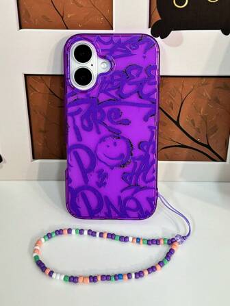 Apple Ghost Face 1 件涂鸦线可拆卸串珠带 TPU 软保护手机壳，1.5 毫米气囊防震，适用于 Iphone 16 ProMax/11/12/13/14/15 Plus/Mini/X/7P，紫色