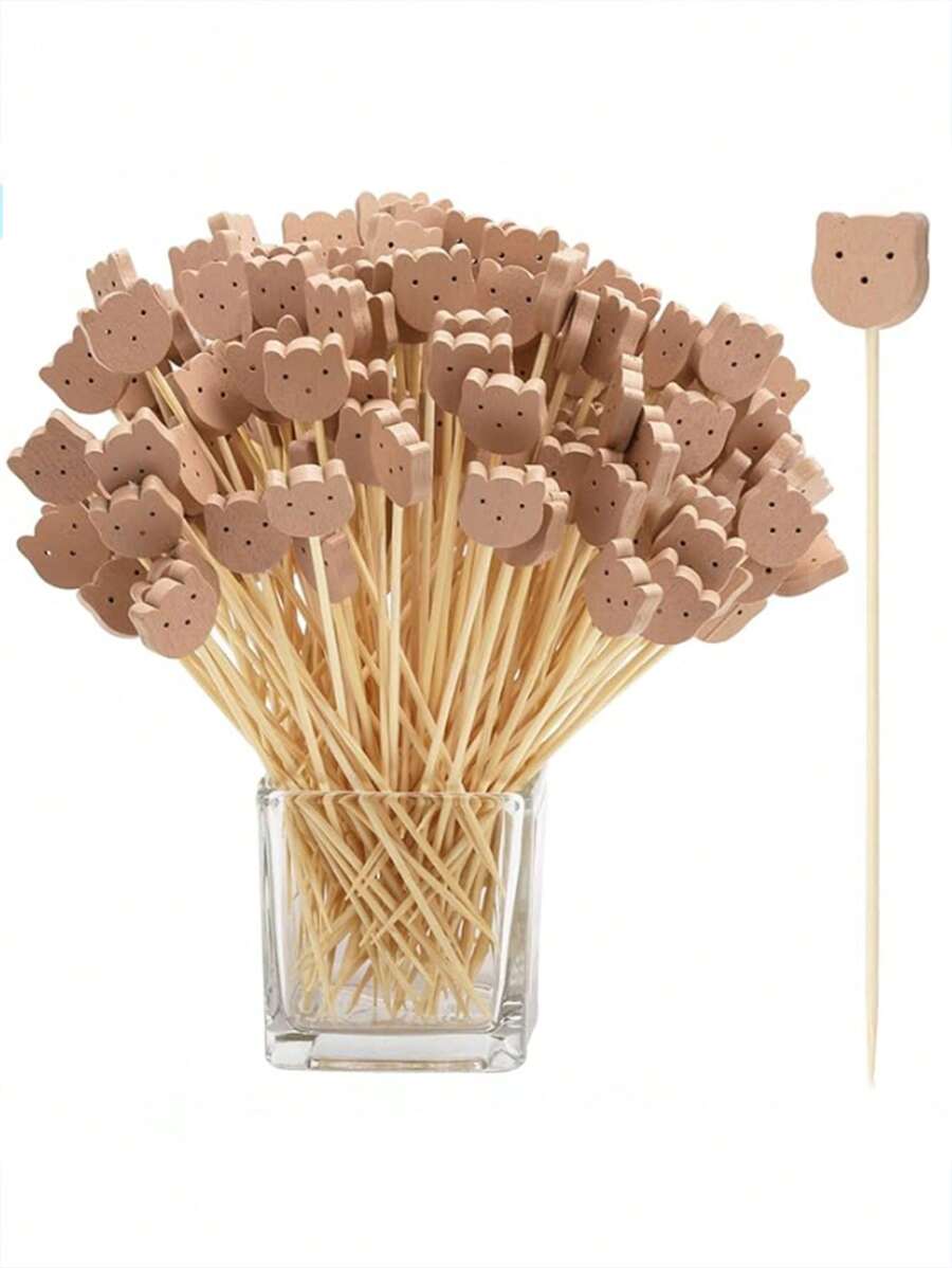 40pcs Cocktail Picks Bear Face Cocktail Sticks Bamboo Cocktail Skewer ...