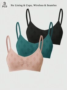 3件套无缝女士胸罩，无钢圈和无衬垫胸罩，无钢圈胸罩，女孩内衣 - 彩色 - 查看 1