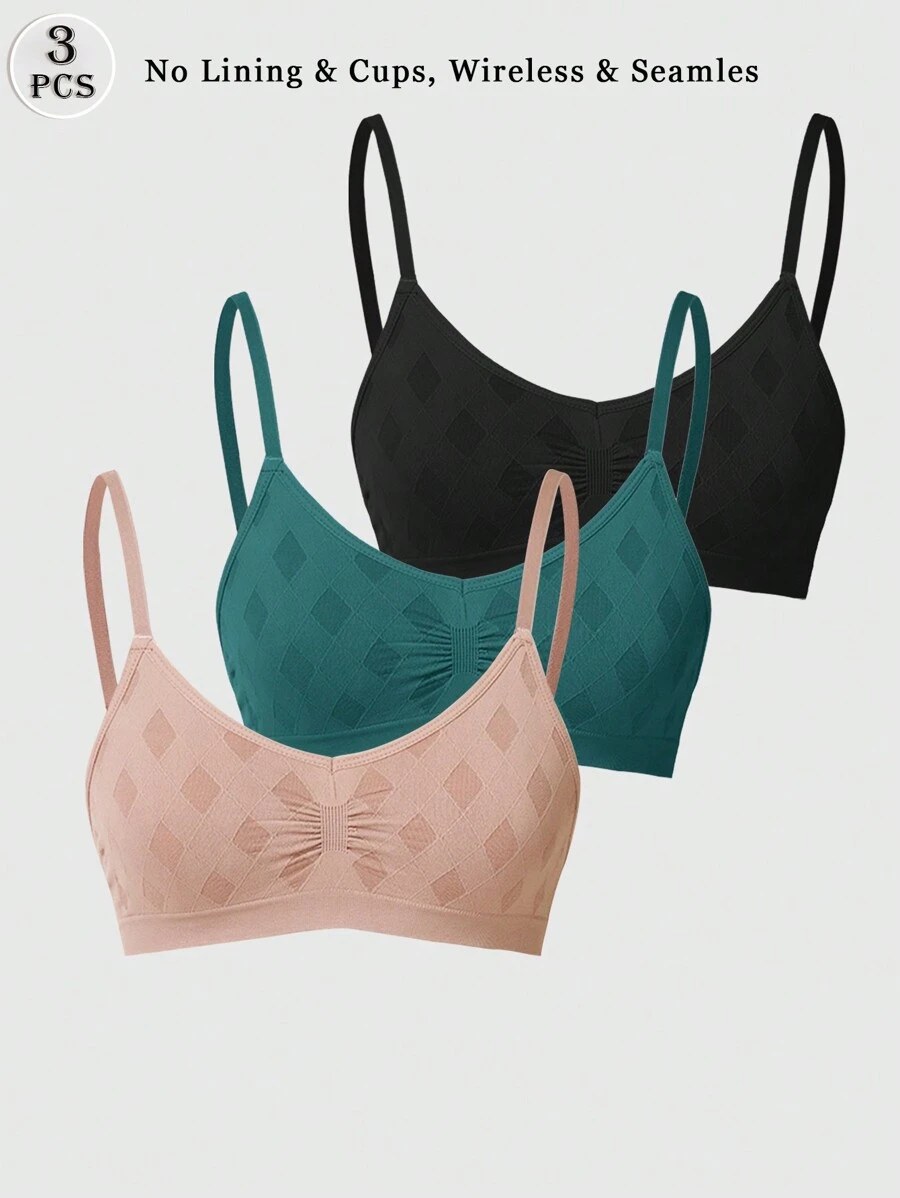 3件套无缝女士胸罩，无钢圈和无衬垫胸罩，无钢圈胸罩，女孩内衣 - 彩色 - 查看 1