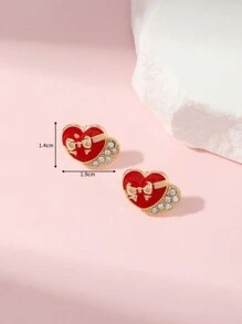 1 Paar Ohrringe mit Herzform und Schleife aus Zinklegierung, geeignet für Frauen an Valentinstag und für legere Dates