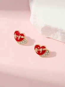 1 Paar Ohrringe mit Herzform und Schleife aus Zinklegierung, geeignet für Frauen an Valentinstag und für legere Dates