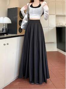 Women's Casual Pleated Maxi A-Line Skirt