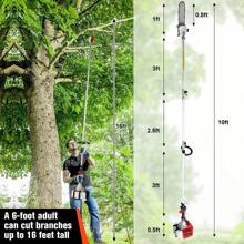 58CC Pole Saw Gas Powered, 2-Cycle Gas Pole Chain Saw 16-Foot Extendable Reach 11.5-Inch Cutting Bar Long Tree Trimmer Gas Pole Saws For Tree Trimming, Branches Pruning,Garden Tools