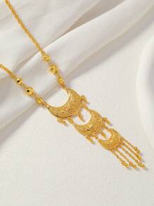 1 件节日主题新月、星星、流苏和硬币吊坠项链，奢华女士饰品 - 金黃色 - 查看 4