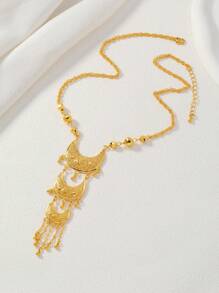 1 件节日主题新月、星星、流苏和硬币吊坠项链，奢华女士饰品 - 金黃色 - 查看 6