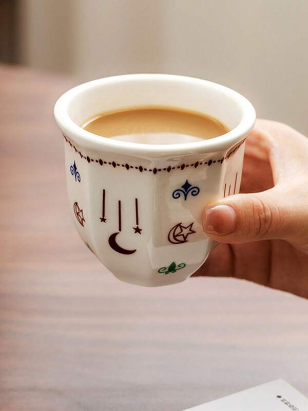 Ceramic Coffee Cups For Ramadan, Latte Flower Holding Mugs, Simple And Creative Home Tea Cups, Star Moon Ramadan Themed Mugs, And Hand Gifts For People