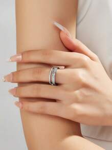 1枚18K镀金不锈钢CNC镶嵌立方氧化锆戒指，女士珠宝，婚礼派对约会礼物 - 雙層鑲鑽戒指 - 查看 17