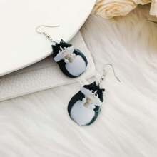 Cartoon Black Cat Coffee Cup Acrylic Earrings - Lightweight, No Electroplating, Fashionable Accessory For Everyday And Party Occasions - Ideal Gift For Family And Friends