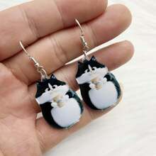 Cartoon Black Cat Coffee Cup Acrylic Earrings - Lightweight, No Electroplating, Fashionable Accessory For Everyday And Party Occasions - Ideal Gift For Family And Friends