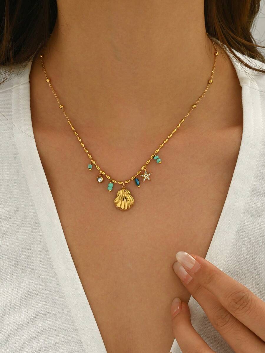 LIEBEIRIS 1 件 18k 镀金不锈钢海洋系列女士项链，适合日常佩戴和送礼 - 金黃色 - 查看 1