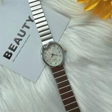 1 Stück modische silberne Damen Lässig Uhr mit Bambusstahlarmband, hochwertiger minimalistischer Zeitmesser für Frauen, Damen, Mädchen, für den täglichen Gebrauch wasserdicht